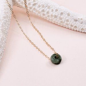 Tiny Green Jade Donut Necklace, 14K Gold Filled Dainty Necklace